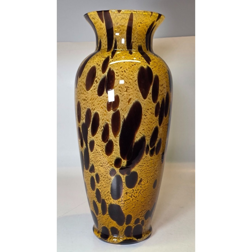 Maestri Vetrai Murano Style Vase Hand‎ Blown Art Glass Gold Flake Made in Italy